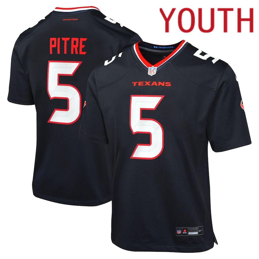 Youth Houston Texans #5 Jalen Pitre Nike Navy Game NFL Jersey->->Youth Jersey
